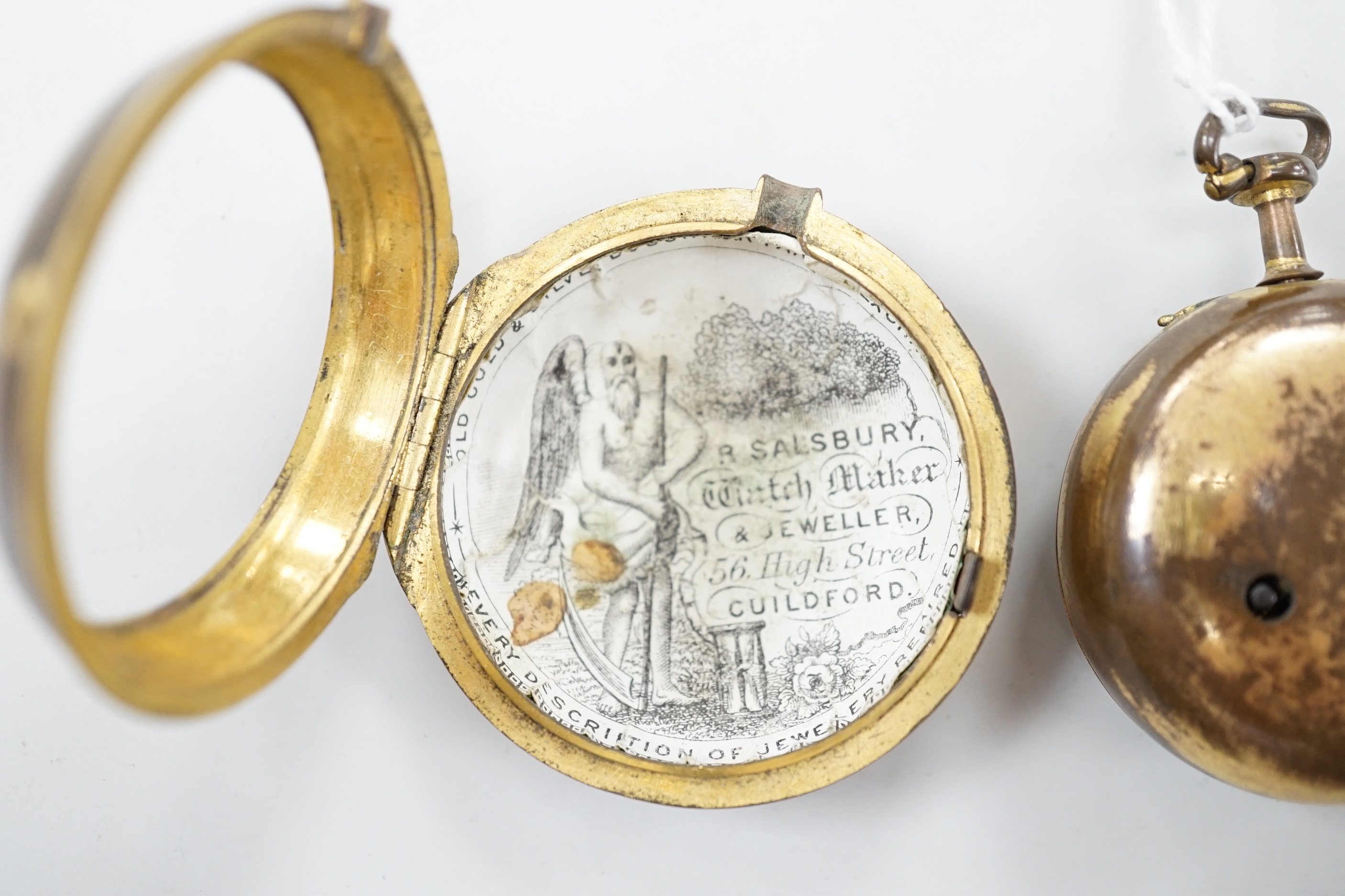 An 18th century gilt metal pair cased keywind verge pocket watch, by William Hope, London, with Roman dial, the signed movement numbered 1523.